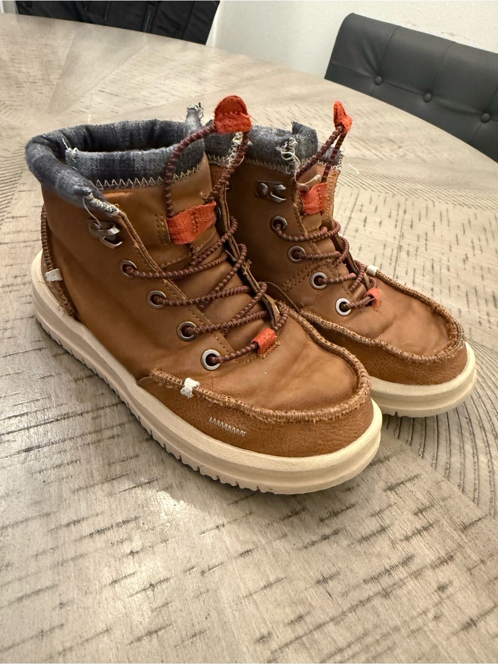 Hey Dude Tan Brown Kids Lace-Up Boots with Orange Accents